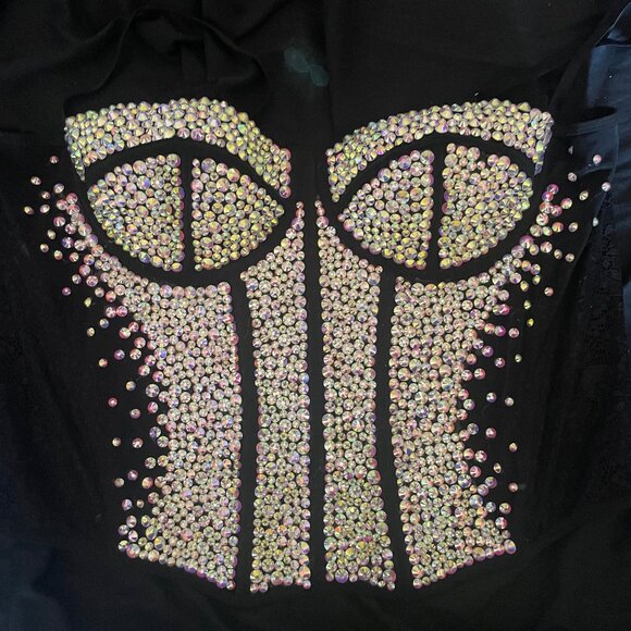 Upcycled Corset plus size with glass rhinestones gothic punk BDSM - Picture 1 of 5